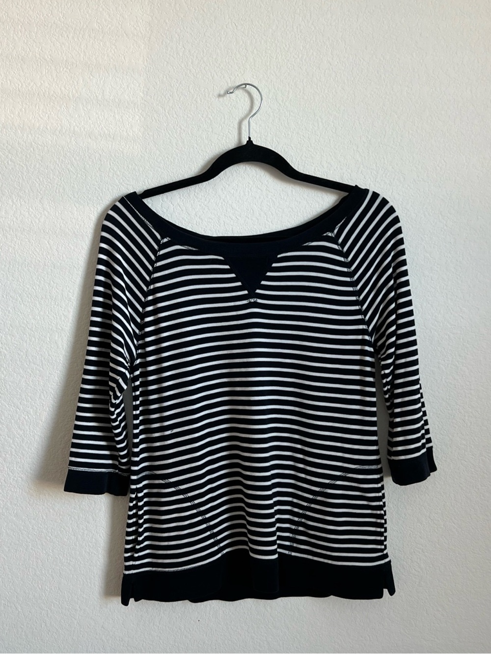 Banana Republic Navy and White Striped sweater, off shoulder, pocket